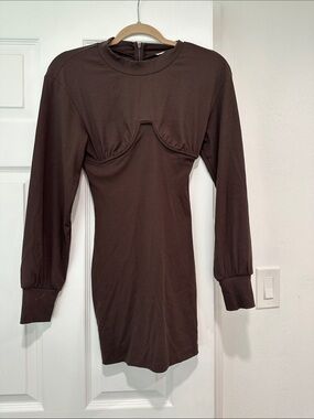superdown Brown Long Sleeve Mini Dress